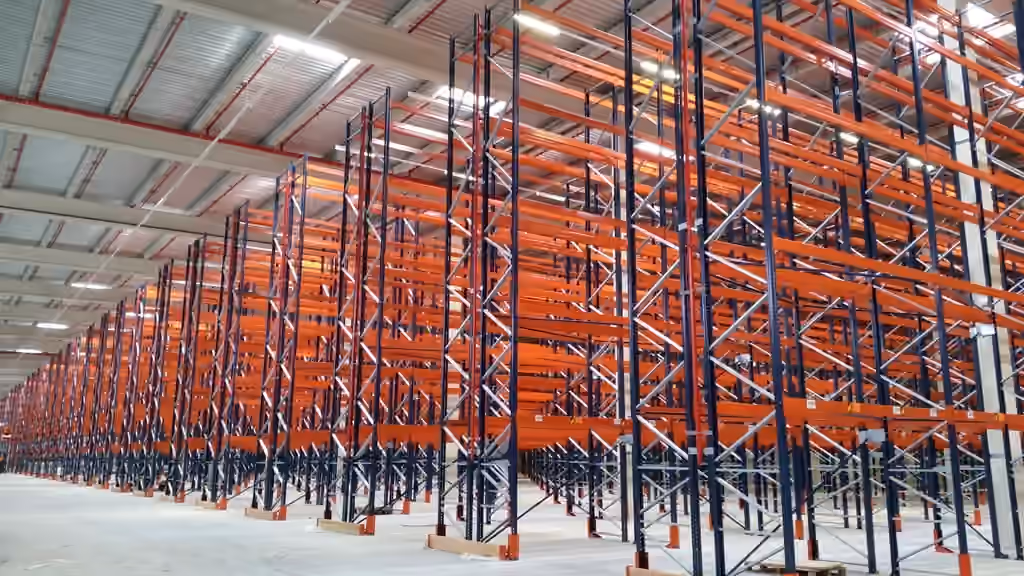 Racking in an industrial warehouse